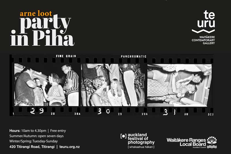Exhibition poster for Arne Loot's Party in Piha at Te Uru gallery